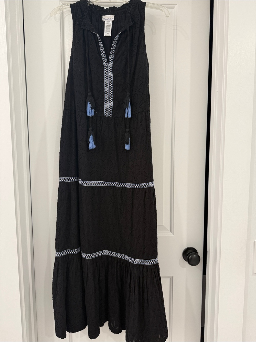 Tommy Bahama Black Maxi Dress with Light Blue Tassels